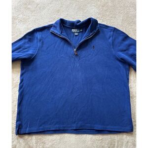Polo Ralph Lauren Mens‎ Blue Pullover Sweater 1/4 Zip Pony Embroidered Sz 2XL